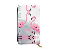 WZYCWB Leather Wallet, 7.5 * 4.1 Inch Long Clutch Bag, Zipper Compartment Large Storage, Good Gift for Friends Pink Flamingo Printed