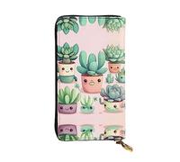WZYCWB Leather Wallet, 7.5 * 4.1 Inch Long Clutch Bag, Zipper Compartment Large Storage, Good Gift for Friends Lovely succulent plants Printed