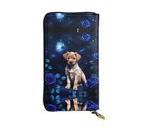 WZYCWB Leather Wallet, 7.5 * 4.1 Inch Long Clutch Bag, Zipper Compartment Large Storage, Good Gift for Friends Puppy Blue Rose Printed