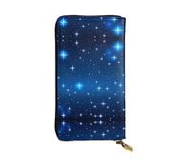WZYCWB Leather Wallet, 7.5 * 4.1 Inch Long Clutch Bag, Zipper Compartment Large Storage, Good Gift for Friends Blue star pattern Printed