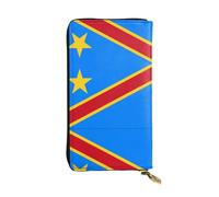 WZYCWB Leather Wallet, 7.5 * 4.1 Inch Long Clutch Bag, Zipper Compartment Large Storage, Good Gift for Friends Flag of the Congo Printed