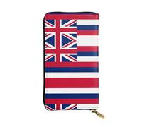 WZYCWB Leather Wallet, 7.5 * 4.1 Inch Long Clutch Bag, Zipper Compartment Large Storage, Good Gift for Friends Hawaii Flag Printed