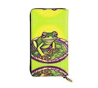 WZYCWB Leather Wallet, 7.5 * 4.1 Inch Long Clutch Bag, Zipper Compartment Large Storage, Good Gift for Friends Frog in a pond Printed