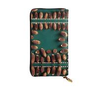 WZYCWB Leather Wallet, 7.5 * 4.1 Inch Long Clutch Bag, Zipper Compartment Large Storage, Good Gift for Friends Pine Cone Border Printed