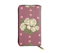 WZYCWB Leather Wallet, 7.5 * 4.1 Inch Long Clutch Bag, Zipper Compartment Large Storage, Good Gift for Friends White Rose of Love Printed
