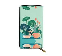 WZYCWB Leather Wallet, 7.5 * 4.1 Inch Long Clutch Bag, Zipper Compartment Large Storage, Good Gift for Friends Indoor cartoon potted green plants Printed