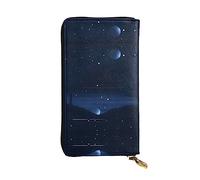 WZYCWB Leather Wallet, 7.5 * 4.1 Inch Long Clutch Bag, Zipper Compartment Large Storage, Good Gift for Friends Dark Blue Night View Printed