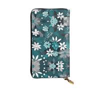 WZYCWB Leather Wallet, 7.5 * 4.1 Inch Long Clutch Bag, Zipper Compartment Large Storage, Good Gift for Friends Teal Grey and White Floral Printed