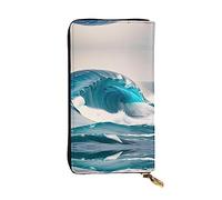 WZYCWB Leather Wallet, 7.5 * 4.1 Inch Long Clutch Bag, Zipper Compartment Large Storage, Good Gift for Friends Cartoon blue sea wave Printed