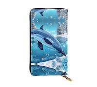 WZYCWB Leather Wallet, 7.5 * 4.1 Inch Long Clutch Bag, Zipper Compartment Large Storage, Good Gift for Friends winter the dolphin Printed