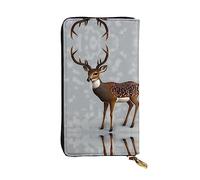 WZYCWB Leather Wallet, 7.5 * 4.1 Inch Long Clutch Bag, Zipper Compartment Large Storage, Good Gift for Friends Grey plum deer Printed
