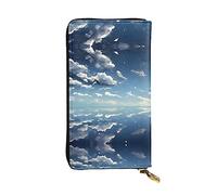 WZYCWB Leather Wallet, 7.5 * 4.1 Inch Long Clutch Bag, Zipper Compartment Large Storage, Good Gift for Friends Blue sky and white clouds Printed