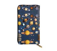 WZYCWB Leather Wallet, 7.5 * 4.1 Inch Long Clutch Bag, Zipper Compartment Large Storage, Good Gift for Friends Solar System Planets Printed