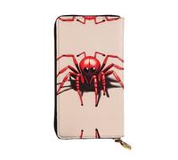 WZYCWB Leather Wallet, 7.5 * 4.1 Inch Long Clutch Bag, Zipper Compartment Large Storage, Good Gift for Friends Cute little red spider Printed, Black, One Size