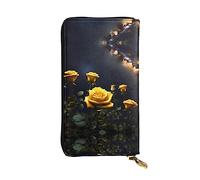 WZYCWB Leather Wallet, 7.5 * 4.1 Inch Long Clutch Bag, Zipper Compartment Large Storage, Good Gift for Friends Beautiful yellow roses Printed