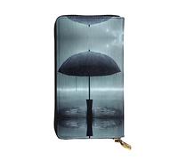 WZYCWB Leather Wallet, 7.5 * 4.1 Inch Long Clutch Bag, Zipper Compartment Large Storage, Good Gift for Friends Black umbrella in the rain Printed