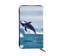 WZYCWB Leather Wallet, 7.5 * 4.1 Inch Long Clutch Bag, Zipper Compartment Large Storage, Good Gift for Friends Whales at sea Printed