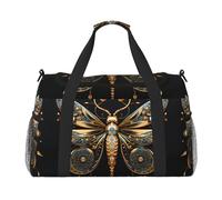 WZYCWB Leopard in a leather jacket Handheld travel bag weekend bag fitness yoga bag suitable for fitness and other scenarios, Golden Delicate Dragonfly On Black Background, One Size