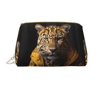 WZYCWB Leopard in a leather jacket Leather cosmetic bag with pockets, portable travel cosmetic bag, large capacity cosmetic storage bag,