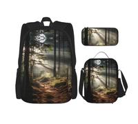 WZYCWB Light in the Forest Backpack set (3-piece set) - student school bag + pencil case + lunch bag, large capacity backpack, Black, One Size