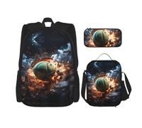 WZYCWB Lightning Fever Tennis Backpack set (3-piece set) - student school bag + pencil case + lunch bag, large capacity backpack, Black, One Size, Black, One Size