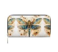 WZYCWB Lightning Tennis Leather clutch bags zipper wallets and card holders are perfect for travel or daily use, Golden Delicate Dragonfly On Yellow Background, One Size