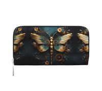 WZYCWB Lightning Tennis Leather clutch bags zipper wallets and card holders are perfect for travel or daily use, Gold Color Delicate Dragonfly Flower, One Size