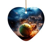 WZYCWB Lightning Tennis patterned Heart Shape ceramic pendant, perfect for decorating your home Christmas tree for winter parties