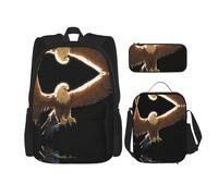 WZYCWB Line Art Eagle Backpack (3-piece set), large capacity backpack, student school bag, pencil case, lunch bag combination