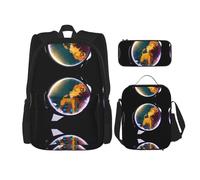 WZYCWB Lion in the mirror Backpack (3-piece set), large capacity backpack, student school bag, pencil case, lunch bag combination