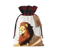 WZYCWB Lion raising his head Christmas Gift Bags for Christmas Party Supplies Decorations, 8.3 * 11.8 Inch Colorblock Burlap Drawstring Gift Bags,