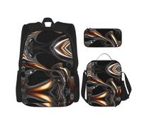 WZYCWB Liquid Metal Backpack set (3-piece set) - student school bag + pencil case + lunch bag, large capacity backpack