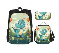 WZYCWB Little Dinosaur in Green Grass Backpack (3-piece set), large capacity backpack, student school bag, pencil case, lunch bag combination