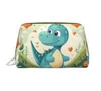 WZYCWB Little Dinosaur in Green Grass Leather cosmetic bag with pockets, portable travel cosmetic bag, large capacity cosmetic storage bag,
