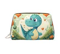 WZYCWB Little Dinosaur in Green Grass Printed Leather Cosmetic Bag for Women - Stylish and Soft, Durable