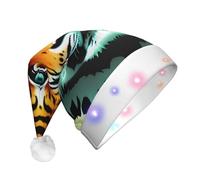 WZYCWB Little fat tiger head Adult New Year Christmas hat, with LED lights, unisex plush Christmas hat, New Year Christmas party gift