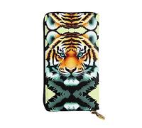 WZYCWB Little fat tiger head Leather wallet, zipper compartment large capacity, good gift for friends, 7.5 * 4.1 inch long clutch, Black, One Size, Black, One Size
