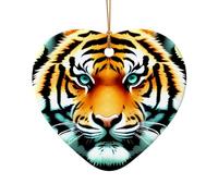 WZYCWB Little fat tiger head patterned Heart Shape ceramic pendant, perfect for decorating your home Christmas tree for winter parties