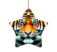 WZYCWB Little fat tiger head patterned Star Shape ceramic pendant, perfect for decorating your home Christmas tree for winter parties