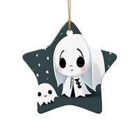WZYCWB Little ghost jumping patterned Star Shape ceramic pendant, perfect for decorating your home Christmas tree for winter parties