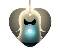 WZYCWB Little Ghost's Light patterned Heart Shape ceramic pendant, perfect for decorating your home Christmas tree for winter parties