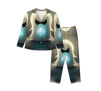 WZYCWB Little Ghost's Light Printed L Long-Sleeved Pajamas - Soft 2-Piece Loungewear Set, Comfortable Autumn/Winter Pajamas Black
