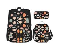 WZYCWB Little people image drawing Campus life backpack set (3 pieces) - school bag + pencil case + lunch bag, meet all the daily needs of students!