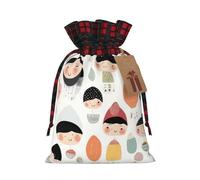 WZYCWB Little people image drawing Christmas Gift Bags for Christmas Party Supplies Decorations, 8.3 * 11.8 Inch Colorblock Burlap Drawstring Gift Bags,