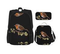 WZYCWB Little Robin Backpack set (3-piece set) - student school bag + pencil case + lunch bag, large capacity backpack
