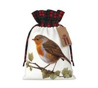 WZYCWB Little Robin Christmas Gift Bags for Christmas Party Supplies Decorations, 8.3 * 11.8 Inch Colorblock Burlap Drawstring Gift Bags,