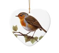 WZYCWB Little Robin patterned Heart Shape ceramic pendant, perfect for decorating your home Christmas tree for winter parties
