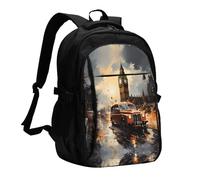 WZYCWB London Color Taxi Printed laptop backpack, business men's commuter backpack, computer bag with USB port charging
