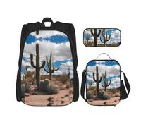 WZYCWB lots of cactus Backpack set (3-piece set) - student school bag + pencil case + lunch bag, large capacity backpack, Black, One Size