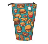 WZYCWB Lots of Cartoon Burger Fries Printed Retractable Pen Holder Suitable for use as a Simple Cosmetic Bag, Wallet, etc.